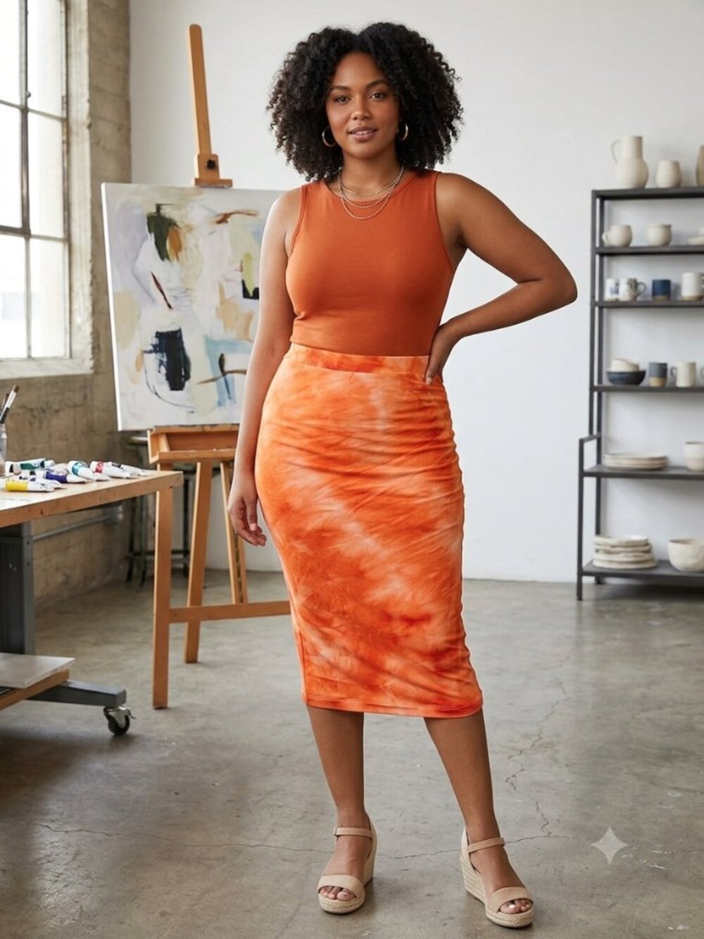 NWT JLUXLABEL Orange Tie Dye Pencil Skirt